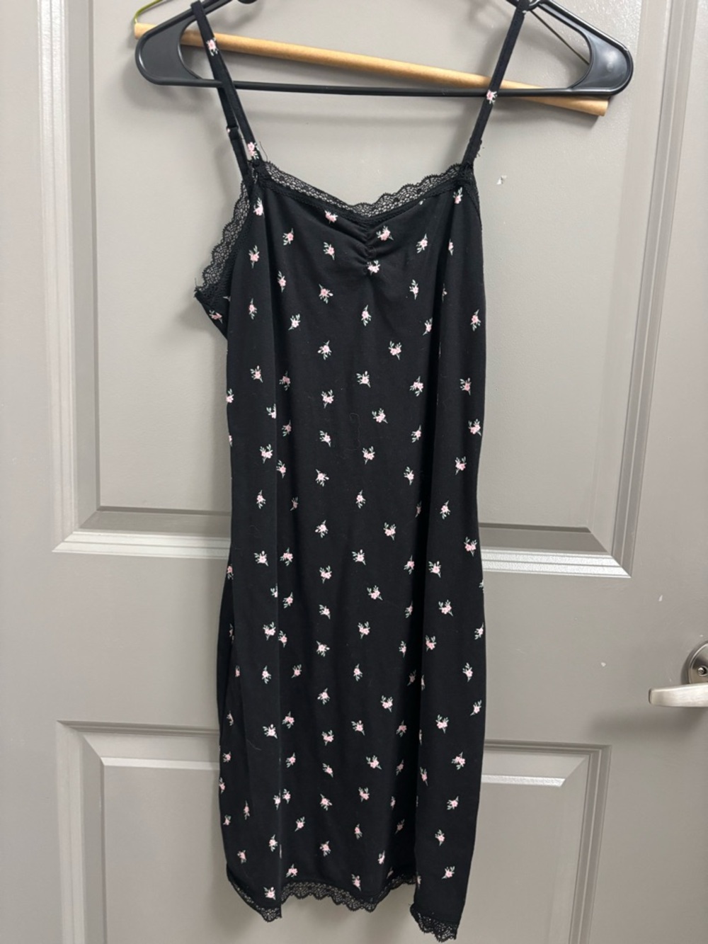 Divided Black Floral Lace-Trim Slip